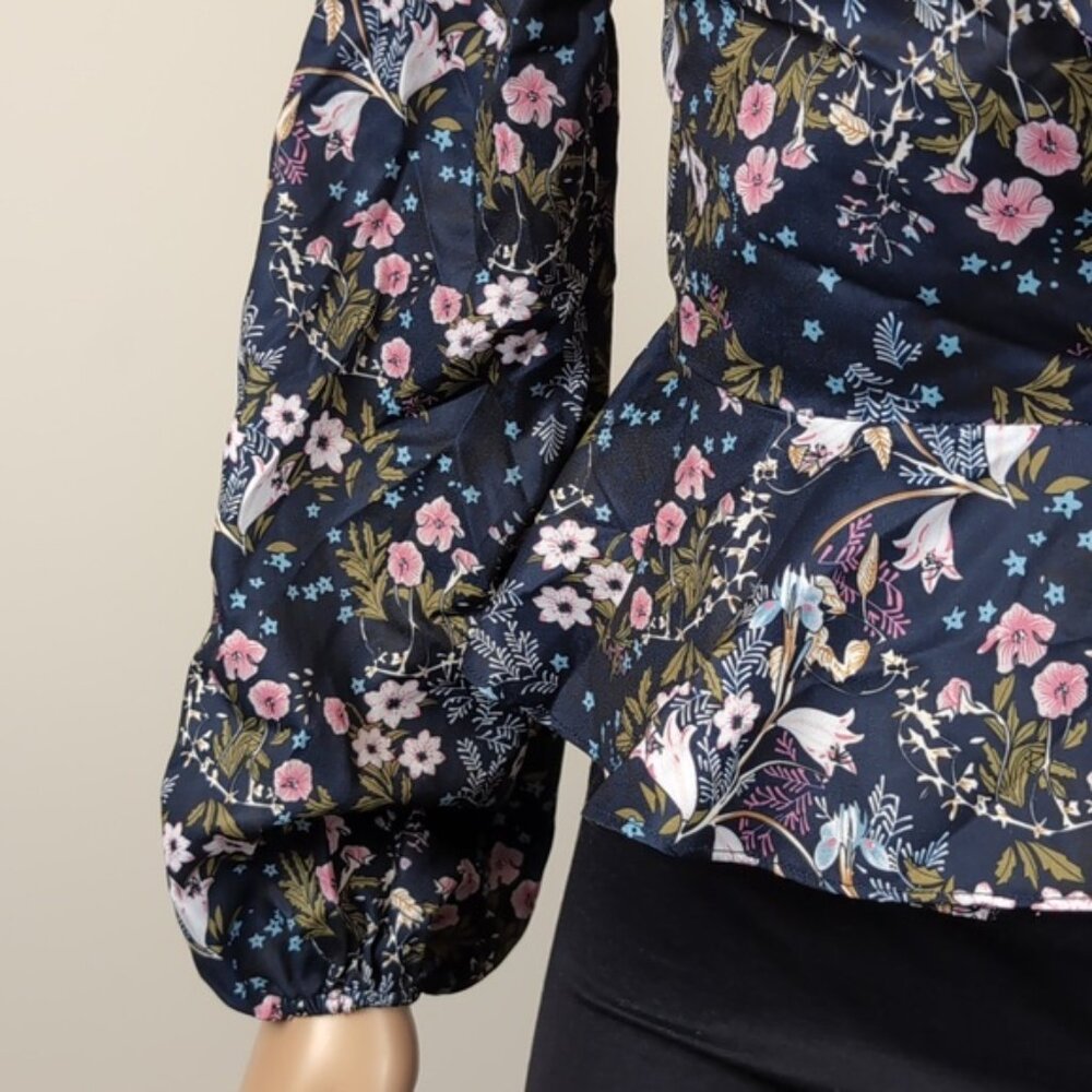 NEW Design Lab Floral Cold Shoulder Wrap Top Long Sleeve Ruffle Lord & Taylor - Picture 3 of 14